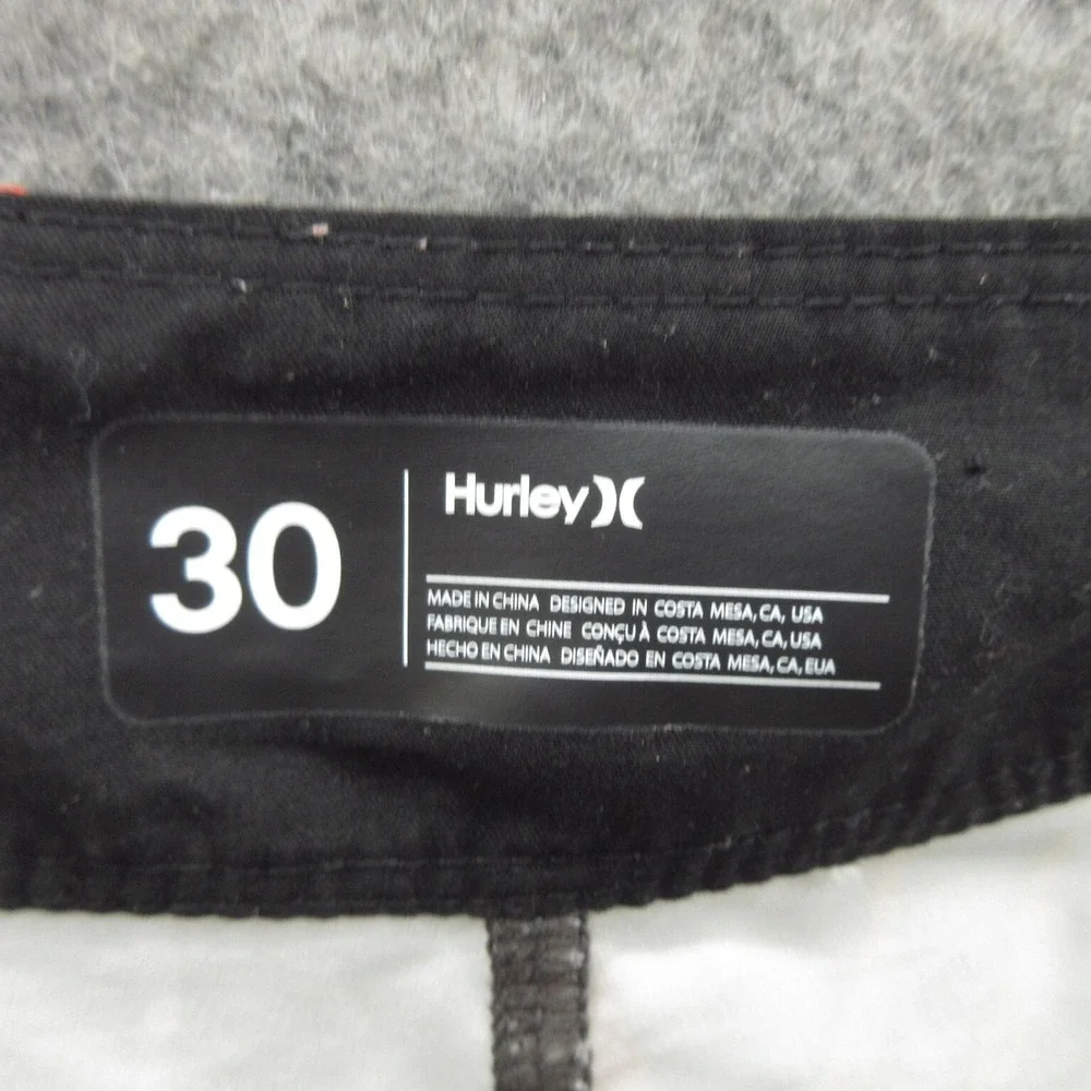 Hurley Men's Swim Board Shorts Size 30 Black Palm Tree Drawstring Back Pocket